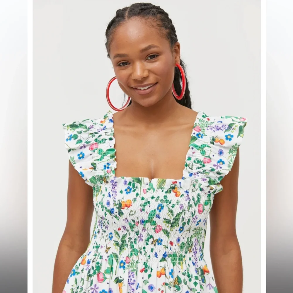 Hill House White Floral Ruffled Smocked Midi Dress - Picture 2 of 5